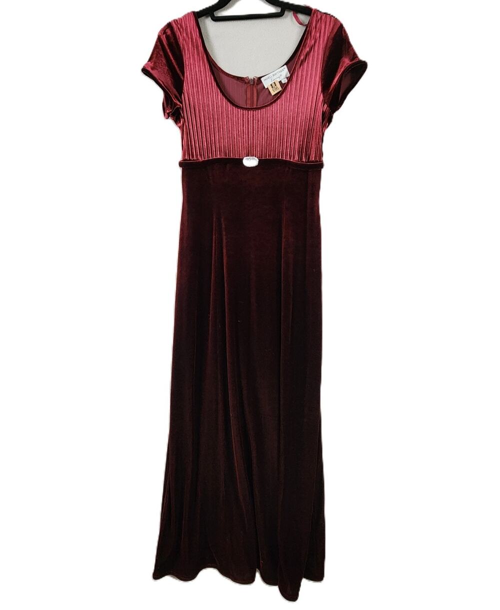 Papell Boutique Evening Gown Velvet Size 10 Maroon Ribbed Bodice